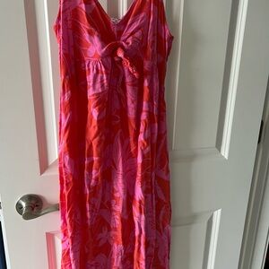 Vibrant Red and Pink Floral Dress